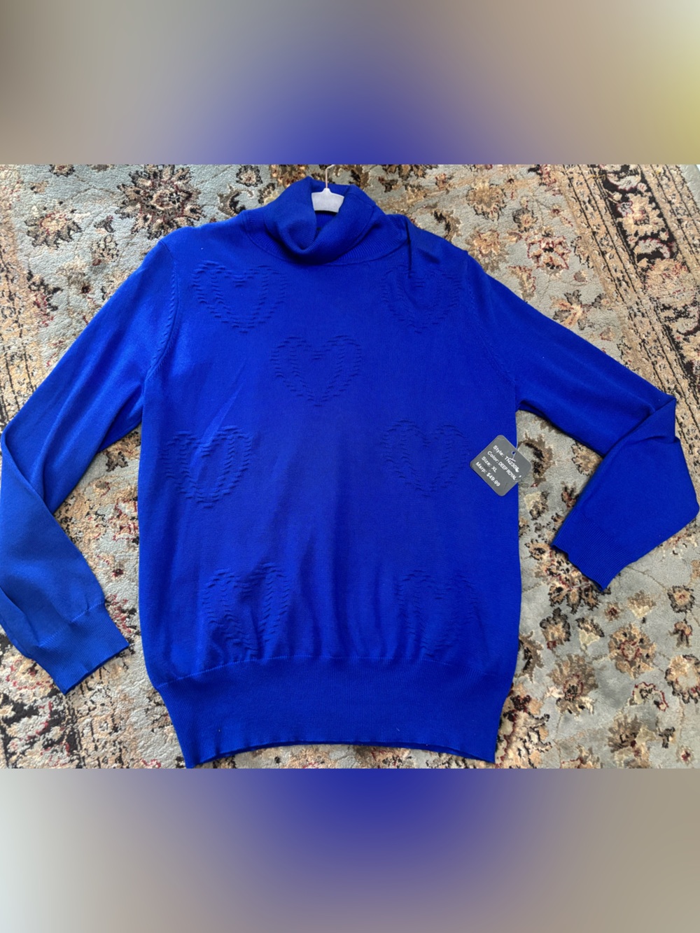 NWT Blue Heart-Pattern Turtleneck Sweater - Women